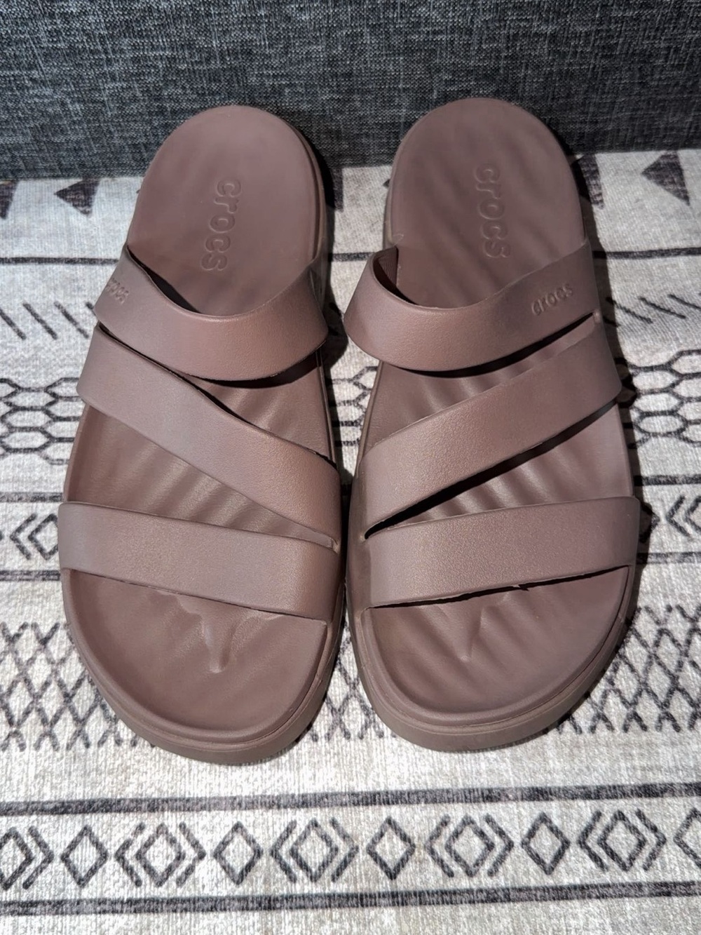 CROCS women’s Brown Three-Strap Slide Sandals
